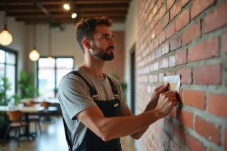 Murs en briques apparentes dans un intérieur chaleureux et moderne