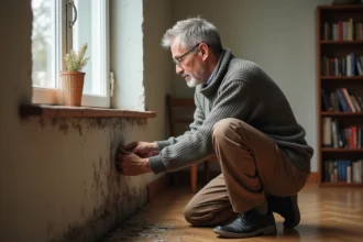 Pont thermique dans un bâtiment avec signes d'humidité et de moisissures