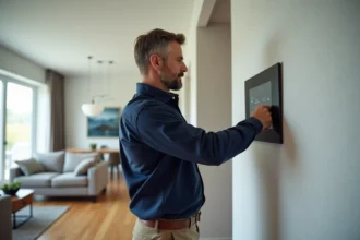 Professionnel qualifié installant un système de domotique moderne