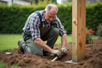 Pergola solidement fixée dans un jardin verdoyant