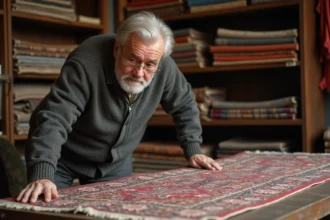 Tapis ancien aux motifs colorés et riche en histoire